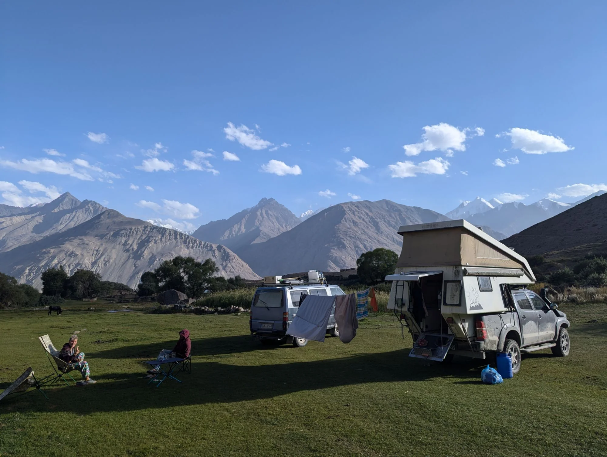 This was my favorite camp spot on the Pamir. It was a pretty tough dirt road with stones and steps to get up there but once we reached that place, it was beautiful!