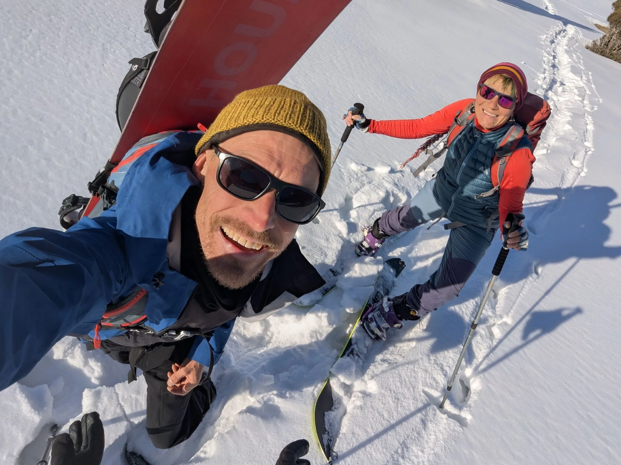 Back in Kyrgyzstan, we did our first ski/ snowboard tours. Racki had a split board and I went up with snowshoes and my snowboard on my back.
