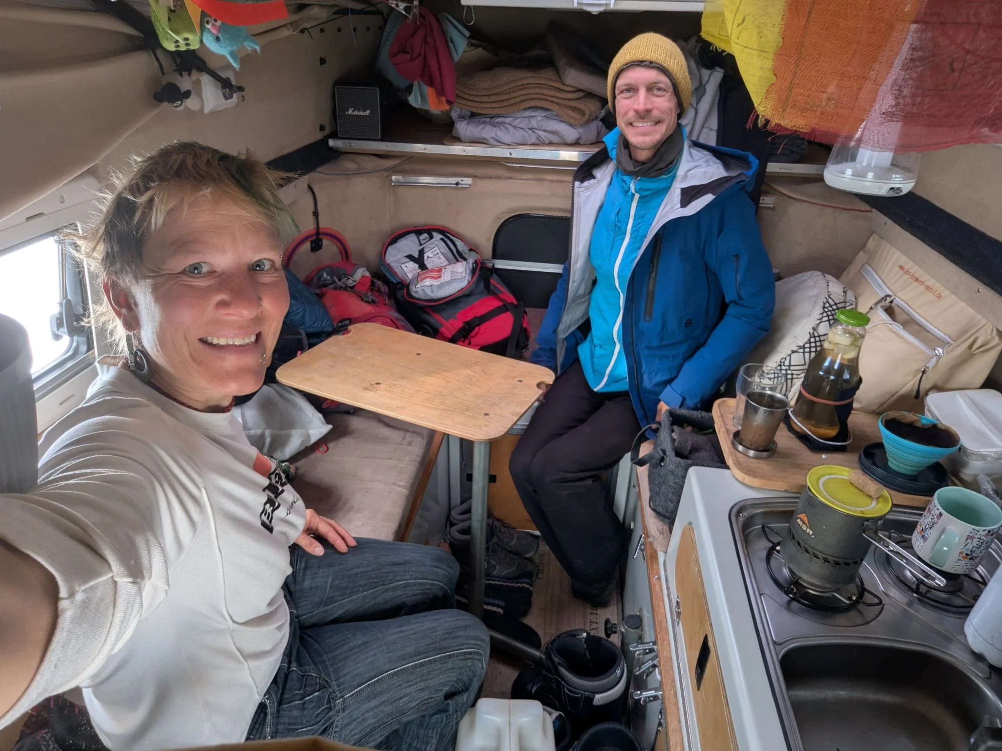 We went again up a bit further. When preparing for ski touring with all the equipment it was pretty packed in Rosinante.