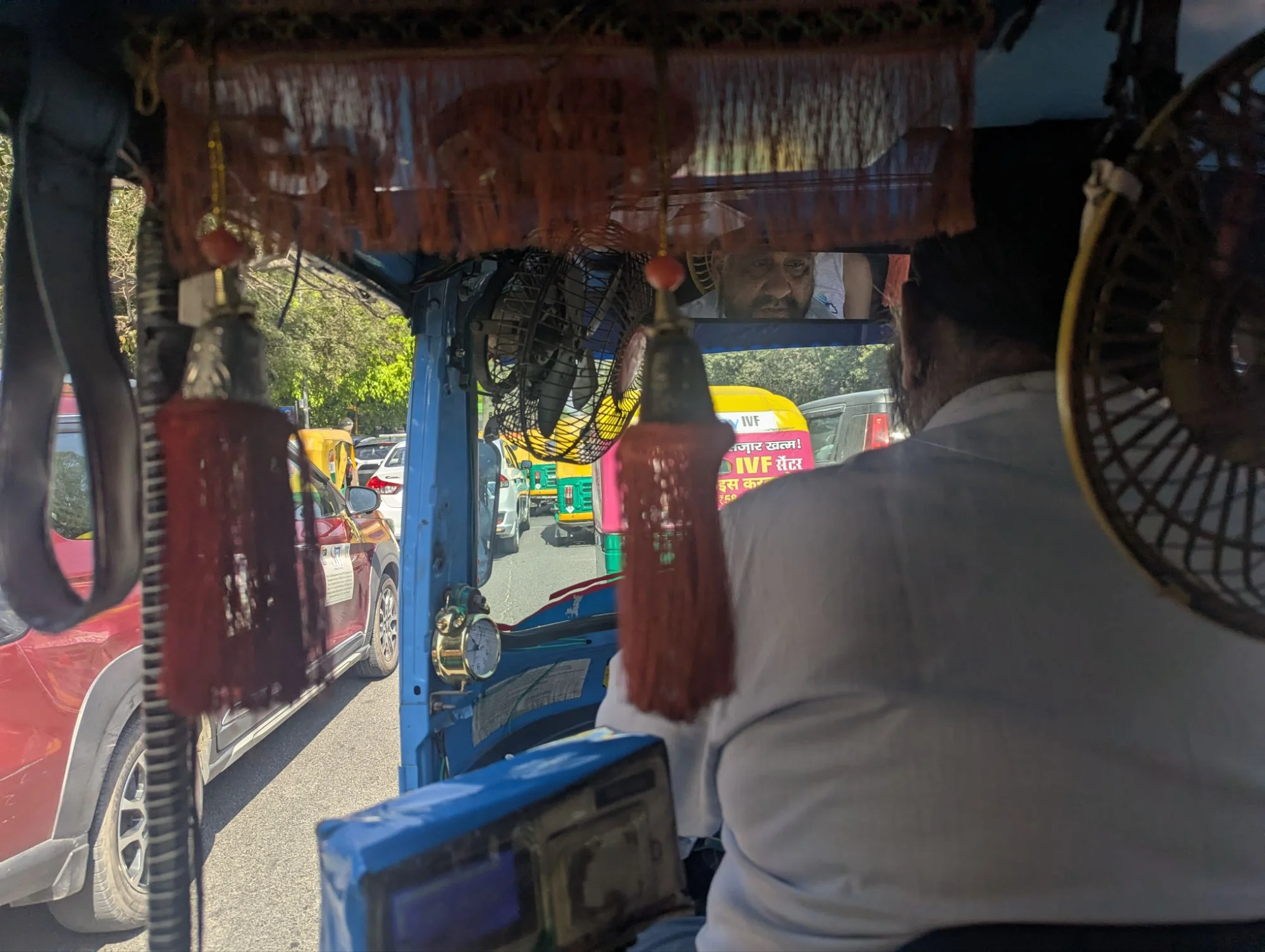 The next method of transportation, we tried, was a tuk tuk. We got an electric one and had the most relaxed driver. After the taxi ride, that experience was very different. Less pushing. But of course vehicles, animals and humans were everywhere.
