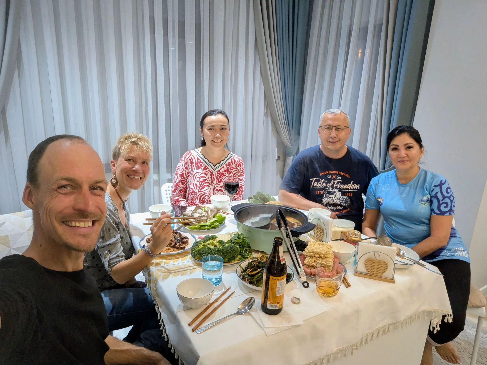 Back in Bishkek, we met a super nice Kyrgyz couple and their friend for dinner. We had first met them at the Issyk Kul and they had invited us to visit them. It was a very nice and interesting evening with plenty of food and a lot of stories.