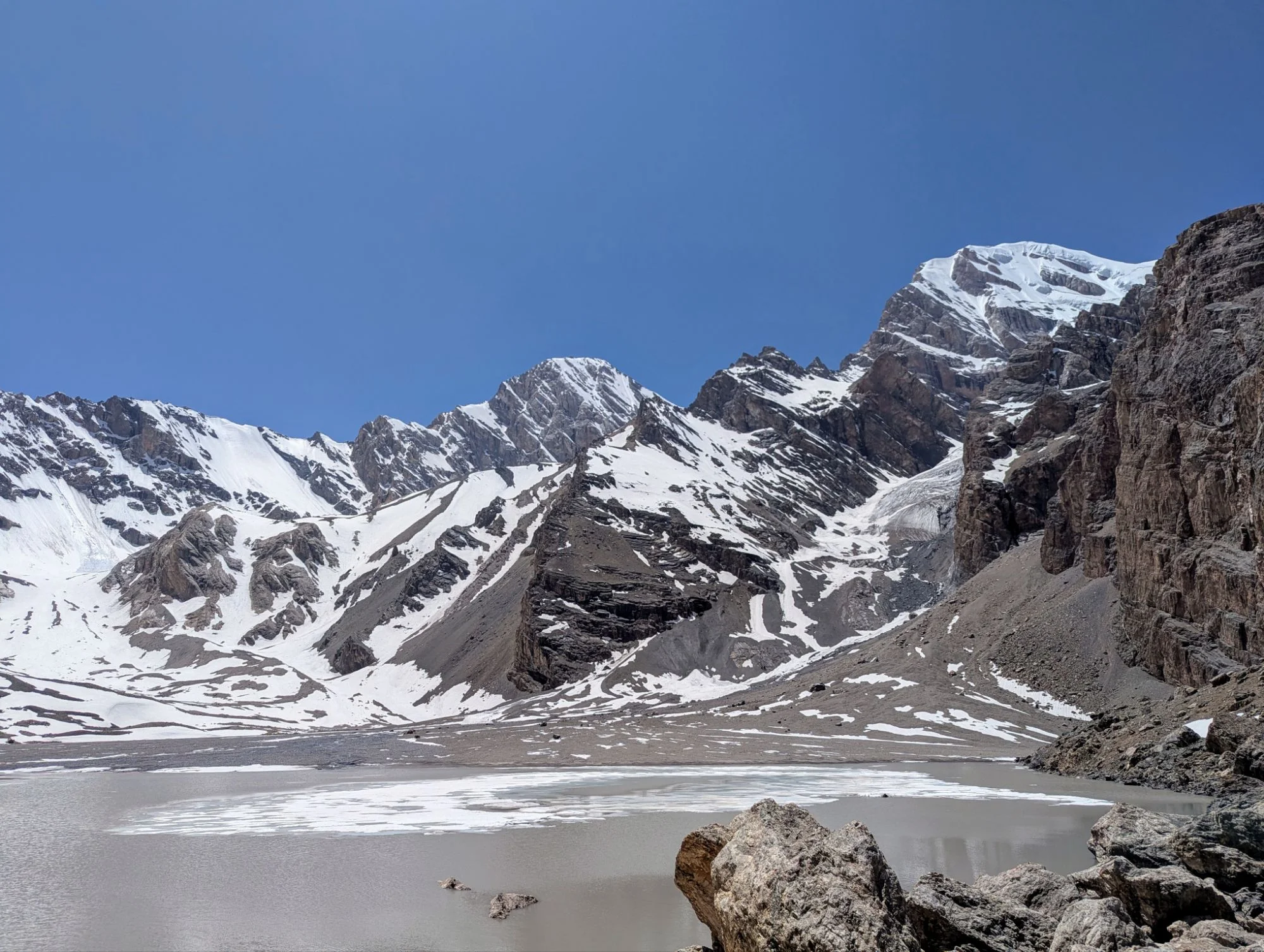 The lake at the highest point of our hike was very different than the lower one.