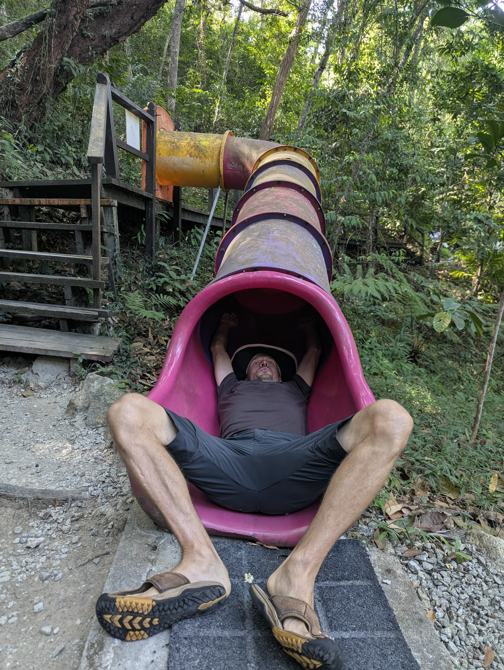 And almost got stuck in the children slides.