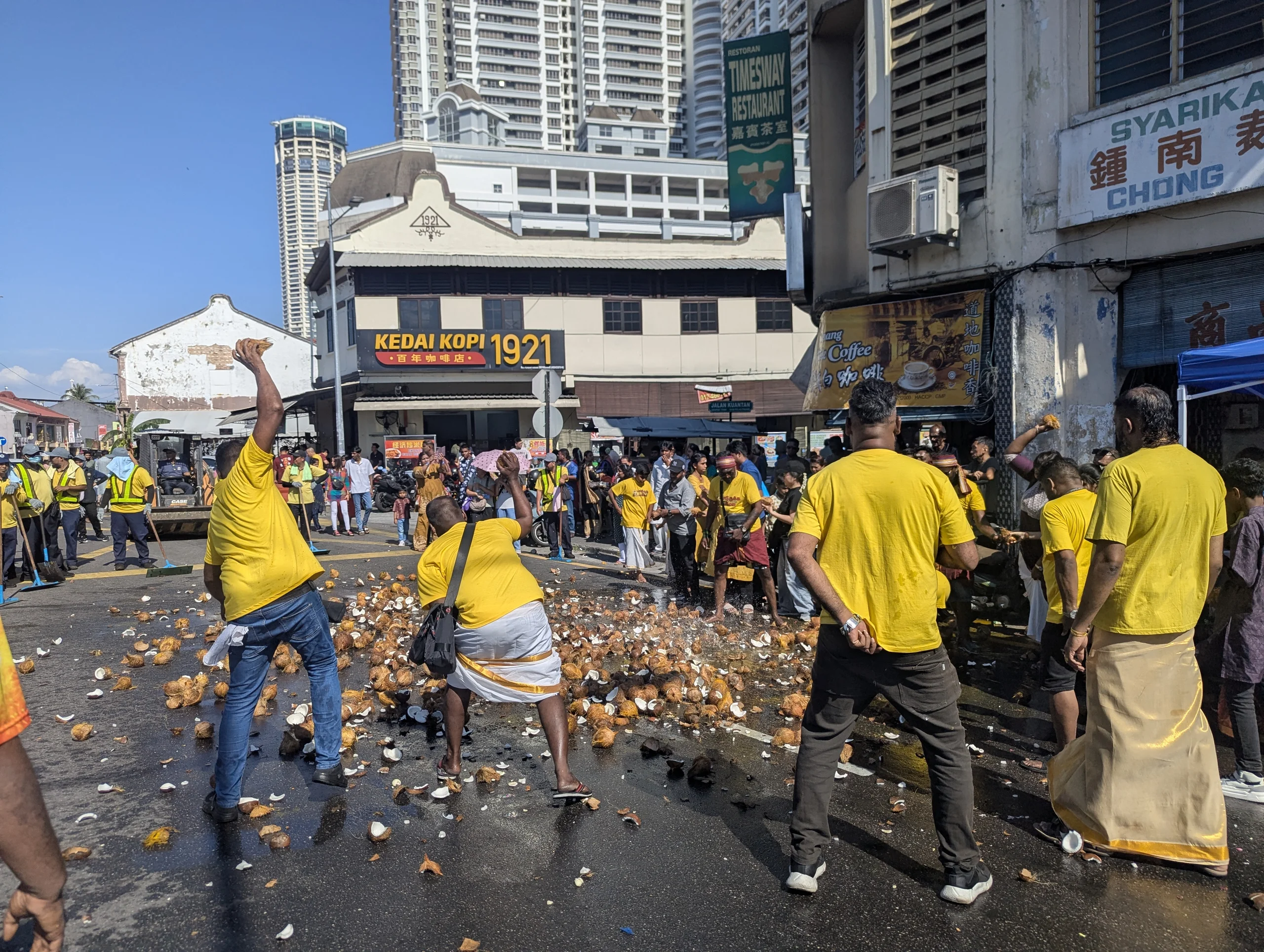 Smashing coconuts was one of the main activities for a fortunate live. The coconuts actually have a deeper meaning. It&rsquo;s interesting. Google it.