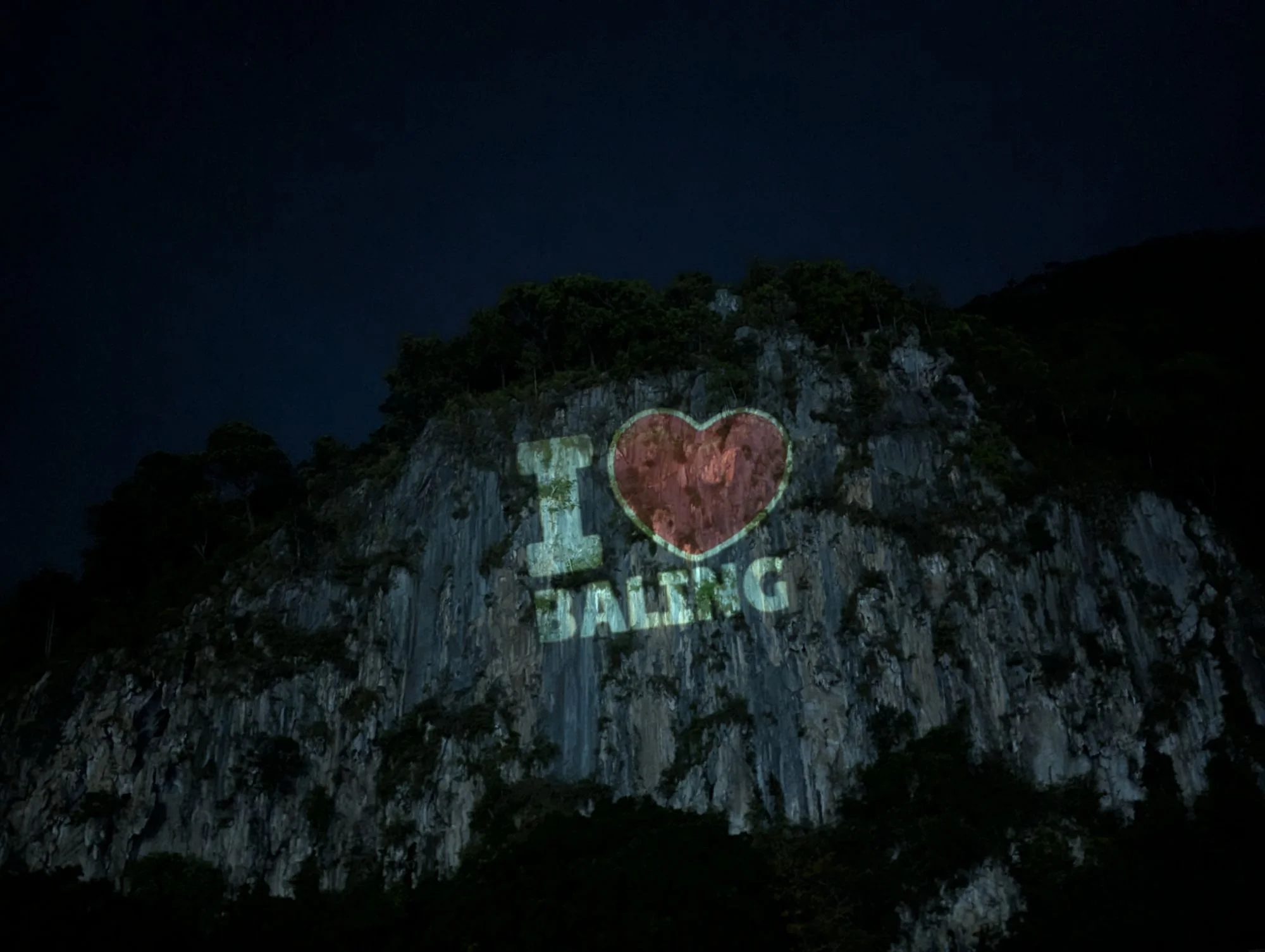 We went to Baling for rock climbing, but there was a lot more to see. This was a projection on the main rock cliff.